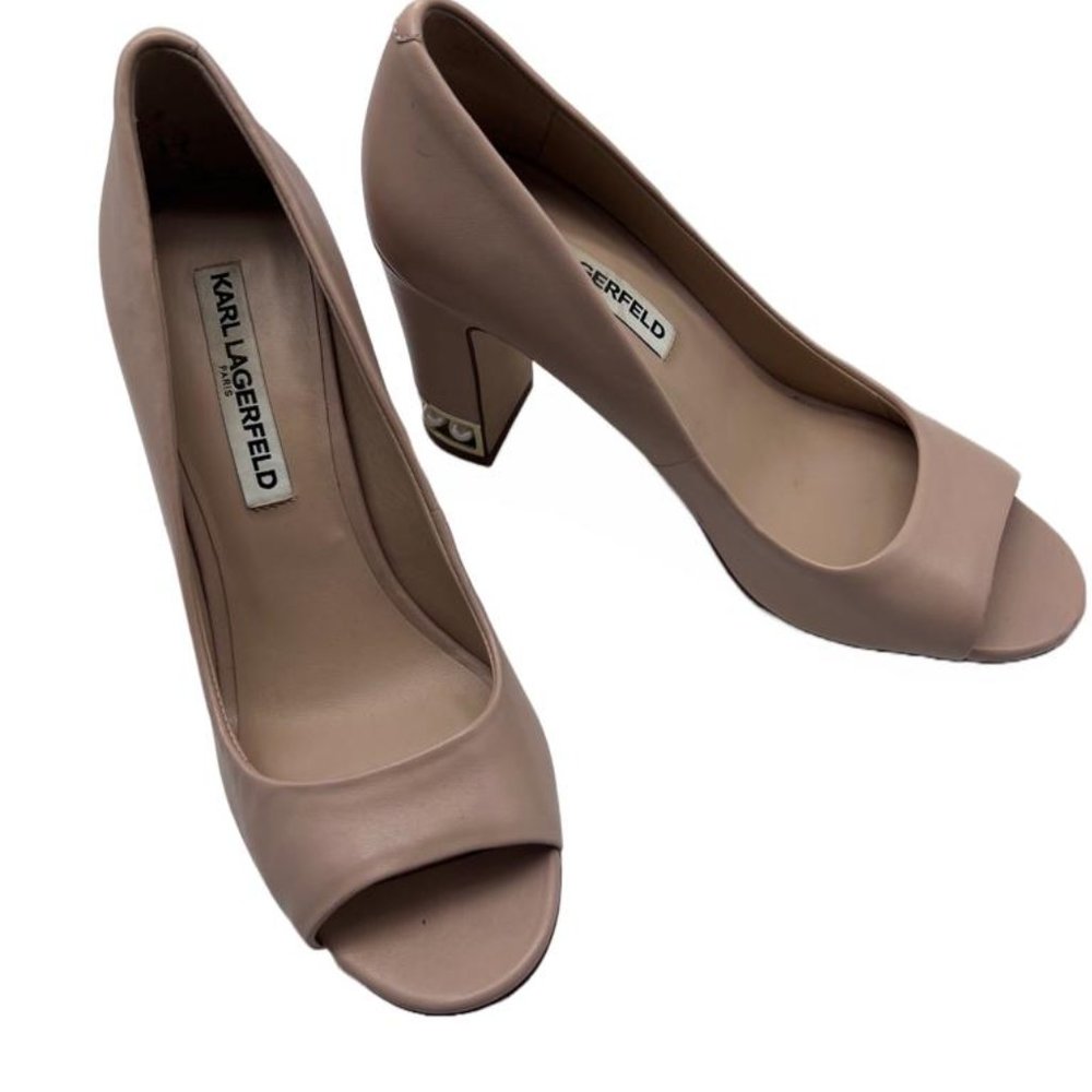 Karl Lagerfeld Paris Peep Toe Beige Heel Pumps